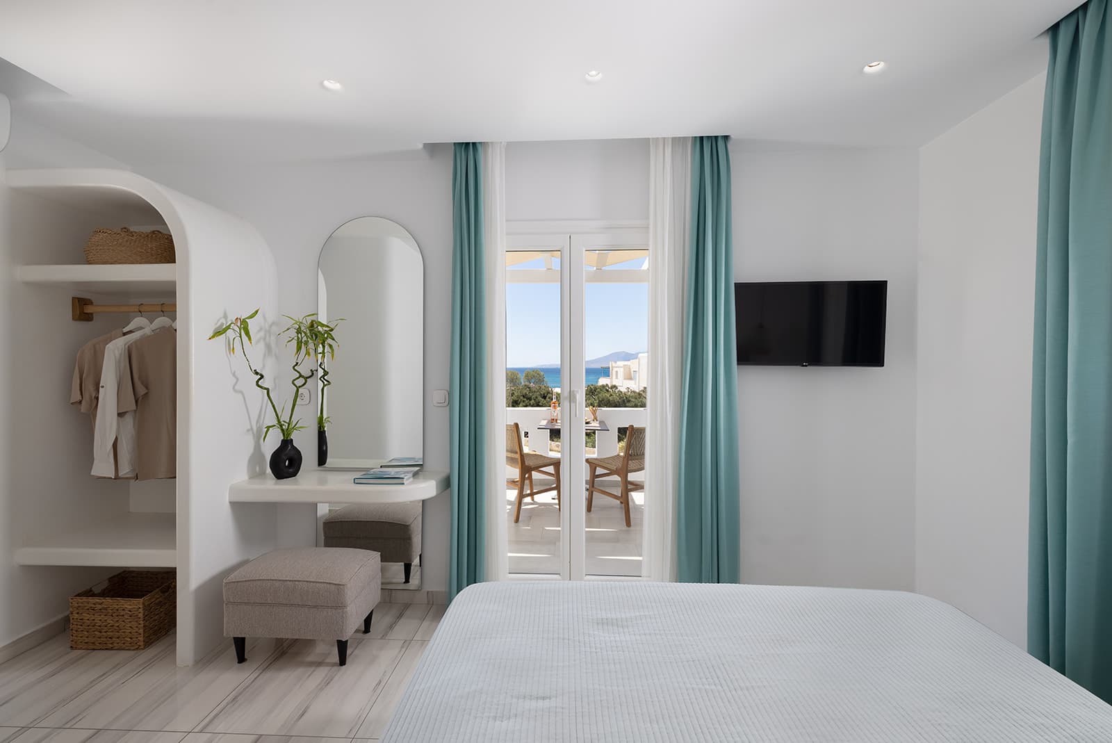Rear view of modern studio with sea view